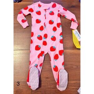 carters girls pink strawberry zip up footed sleeper NWT 12 months